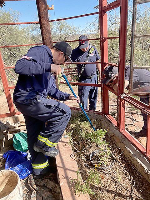 Verde Valley Fire District firefighters removed a rattlesnake in Clarkdale last week. This is the time of year snakes usually go into hibernation. (Photo courtesy Marsha Fouts)