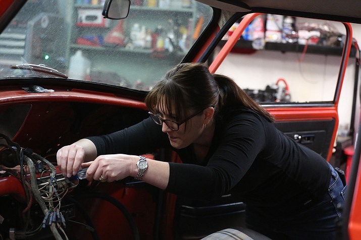 Connie Hargis works on a vintage car in her spare time. Hargis is the principal of Williams High School. (Marilyn R. Sheldon/WGCN)