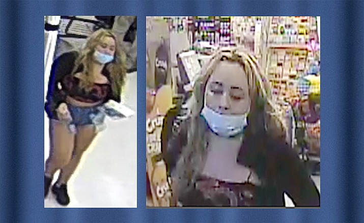 The suspect is described as a white female, approximately 25-28 years old, with a medium build, standing between 5-feet to 5-feet-5, with long dirty blonde hair. (PVPD/Courtesy)
