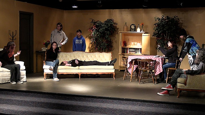 Students at Chino Valley High School rehearse their performance of Agatha Christie's "And Then There Were None," Thursday, Nov. 3, 2022 (Jesse Bertel/Courier)