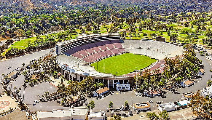 The No. 9 UCLA Bruins host the Arizona Wildcats on Saturday night in an NCAA football game. The Coliseum, the Bruins’ home field, is pictured. (Photo by Ted Eytan, cc-by-sa-2.0, https://bit.ly/3rhPnvJ)