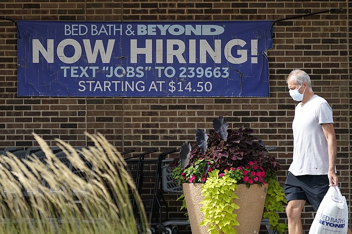 Hiring sign is displayed in Deerfield, Ill., Wednesday, Sept. 21, 2022.  Labor Department releases weekly report on unemployment benefits on Thursday, Nov. 10. (Nam Y. Huh/AP)
