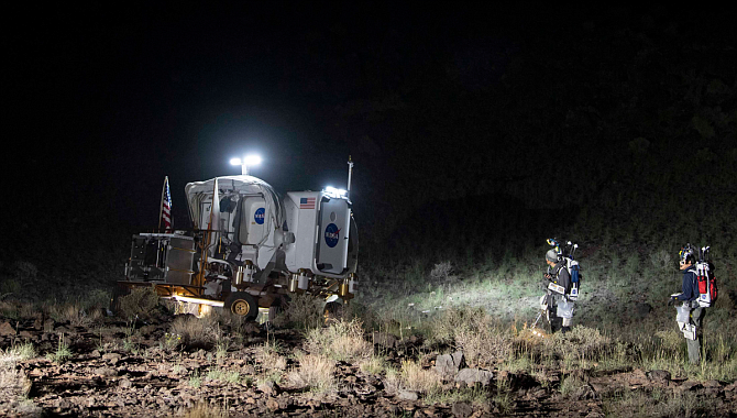NASA teams returned to the Black Point Lava Flow, north of Flagstaff, Arizona in October, using the unusual terrain there to simulate conditions at the south pole of the Moon. (Photo/Bill Stafford)