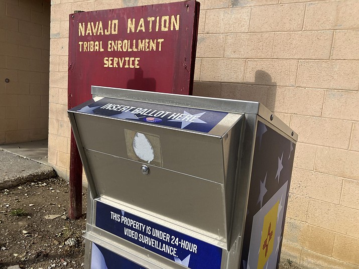An absentee ballot drop box sits at Crownpount, New Mexico, a town on the Navajo Nation. (Photo/Shaun Griswold / Source NM)