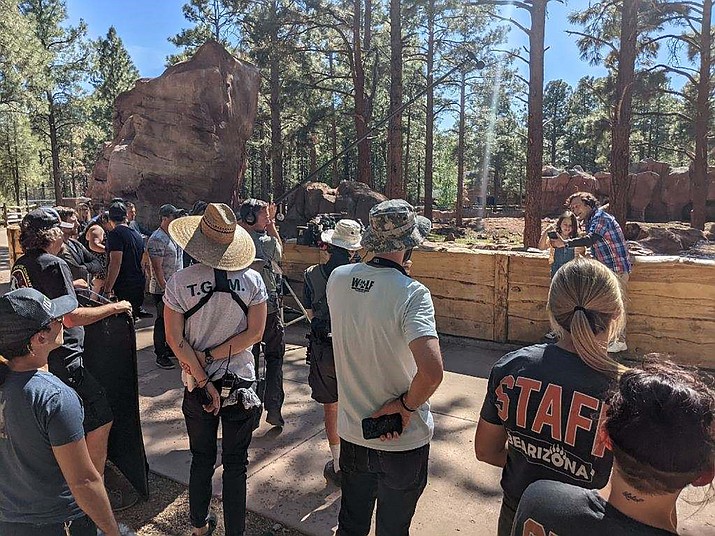 Bearizona staff assist a production crew film a scene for "Daddy Daughter Trip" in the summer of 2021. The movie is out in theatres now. (Photo/Bearizona)
