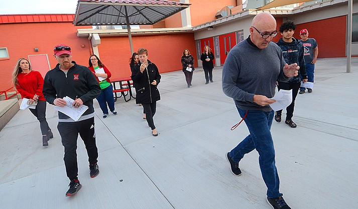 Superintendent Mike Westcott leads a tour through Mingus Union High School on Thursday, Dec. 1, 2022, part of the process before the district approaches the community for a capital bond election in November 2023. (VVN/Vyto Starinskas)
