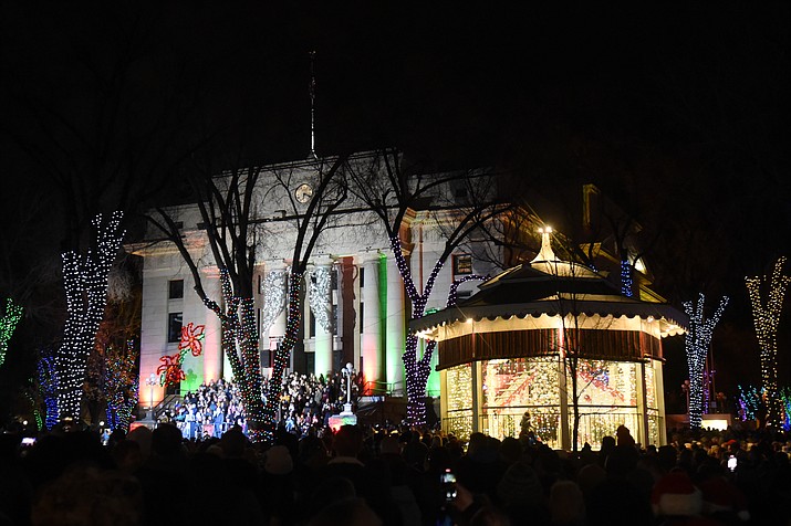 The Yavapai County Courthouse was lit up with Christmas lights for the first time this holiday season during the Courthouse lighting event on Saturday, Dec. 4, 2022, in downtown Prescott. (Jesse Bertel/Courier)