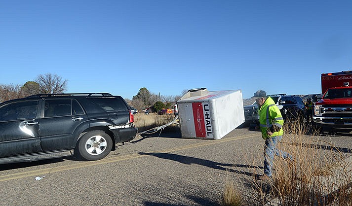 Three law-enforcement agencies were involved in the pursuit of a Toyota 4Runner from Coconino County into Camp Verde, where it came to a dramatic stop on White Bridge. (VVN/Vyto Starinskas)