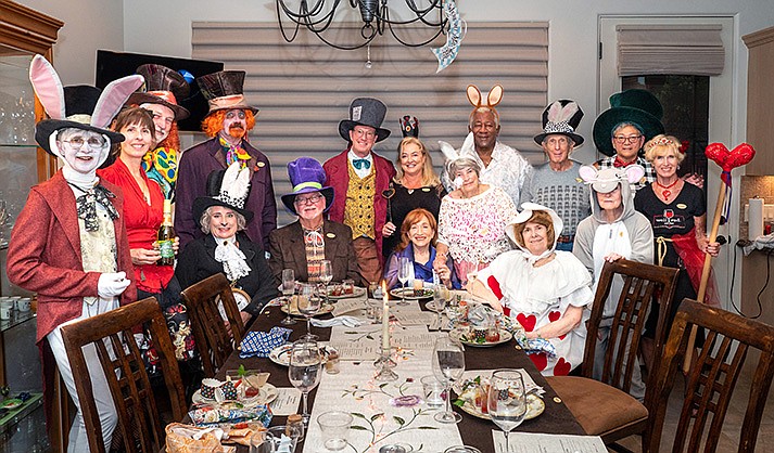A Mad Tea Party dinner party with primary host Margaret Davis, and celebrating Alice in Wonderland by Lewis Carroll. (Photo by David Jolkovski for Sedona Public Library)