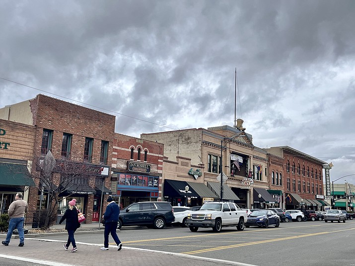 ABOVE: Downtown Prescott was overcast with heavy clouds on Thursday afternoon, Dec. 29, 2022, heading into the New Year’s weekend. Off-and-on rain is expected throughout the weekend, with some chance of snow on Sunday and Monday nights. (Cindy Barks/Courier)
