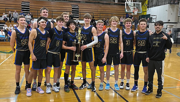 The Prescott boys basketball team took home some championship hardware this holiday season as they went 4-0 at the prestigious Judy Dixon Tournament hosted by Greenway High School. (Prescott boys basketball/Courtesy)