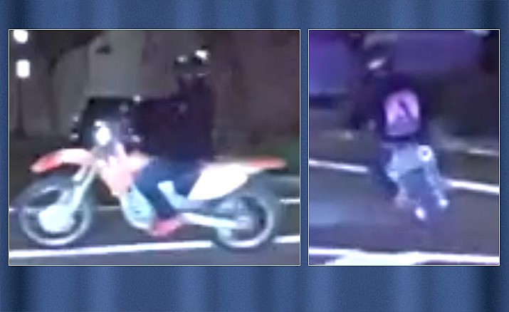 Multiple incidents involving a male subject on a 2000s model red Honda CRF driving recklessly in the downtown area and other areas in Prescott has caused the Prescott Police Department to seek the public’s help. (PVPD/Courtesy)