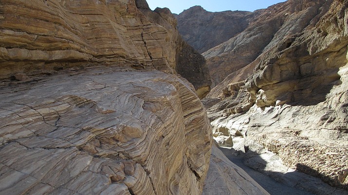 A 54-year-old man died while canyoneering alone in Mosaic Canyon in Death Valley National Park. The route is difficult and not commonly used to descend. (E. Letterman/NPS)