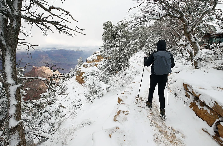 Grand Canyon is full of winter hiking opportunities, but proper gear, such as trekking poles and shoe traction devices are a necessity to do so safely. (Photo/NPS)