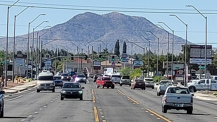 The Three Sisters extinct composite volcanic cone is pictured looking south on Stockton Hill Road in Kingman. (Photo by Luis Vega/Kingman Miner)