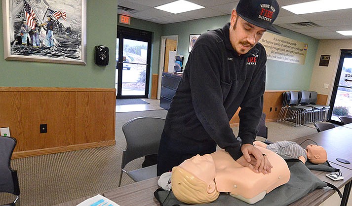Firefighter and paramedic Jake McDaniel said the biggest benefit of taking the CPR class is the “awareness level, realizing what is happening in front of them, making the decision and acting on it.” (VVN/Vyto Starinskas)