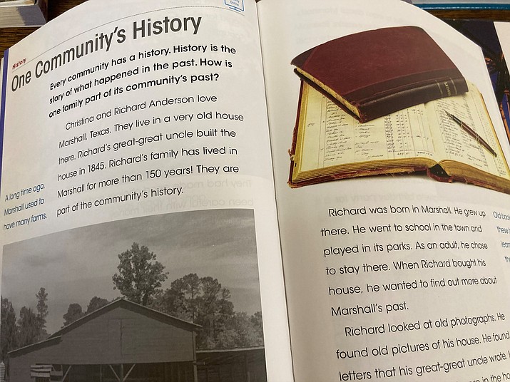 The PUSD district-endorsed TCI K-12 Social Studies curriculum was on display in the district office at Washington School on East Gurley Street. (Nanci Hutson/Courier)