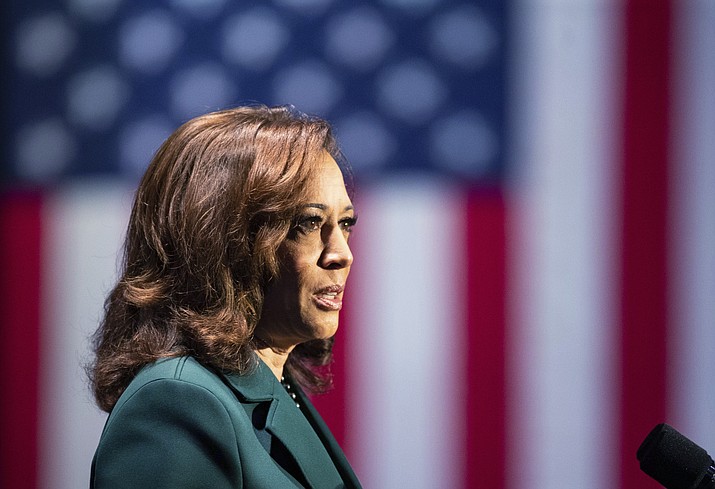 Vice President Kamala Harris speaks to a crowd at The Moon in Tallahassee, Fla. on the 50th anniversary of the Roe v. Wade Supreme Court ruling, Sunday, Jan. 22, 2023. (Alicia Devine/Tallahassee Democrat via AP)