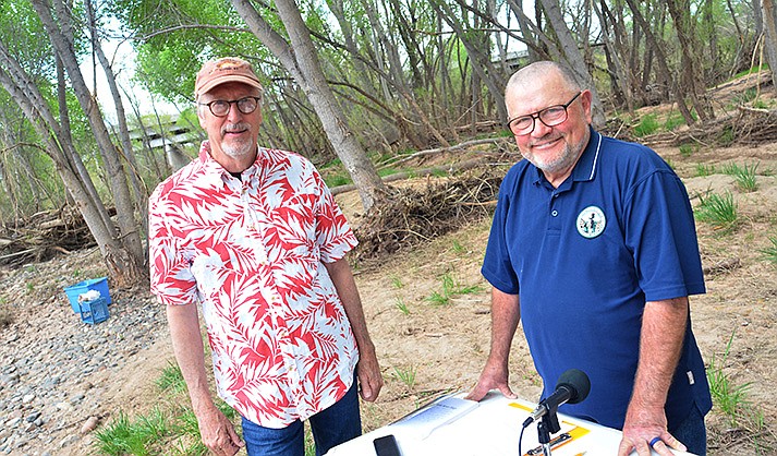John Parsons (right) and Camp Verde Community Development Director Steve Ayers at the dedication of Parsons Preserve in April 2019. (VVN/file/Vyto Starinskas)