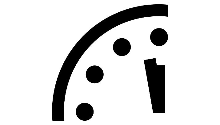 The Doomsday Clock report issued by the Bulletin of Atomic Scientists has moved the clock forward to 90 seconds before midnight due to actions by Russian President Vladimir Putin and the Chines explonsion of its nuclear arsenal. (https://bit.ly/3DcoRu6)