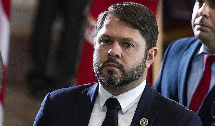 Rep. Ruben Gallego, D-Ariz., is seen in the U.S. Capitol, July 14, 2022, in Washington.  Gallego says he’ll challenge independent U.S. Sen. Kyrsten Sinema of Arizona in 2024. Monday's announcement makes Gallego the first candidate to jump into the race in the battleground state and sets up a potential three-way contest.  No Republican has currently announced a run. (Tom Williams/Pool photo via AP, File)