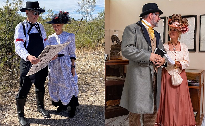 Arizona Territorial Society, as a relatively new organization in its 5th year of existence, however, it revels in looking like and portraying the "OLD", by sharing the history of Arizona from 1863 to 1912 in historical fashion as is shown in this photo of our officers for 2023. Shown at left are Mike Bateman, president and Trisha Finn, secretary. At right are Roger Toews, vice president; and Mary Toews, treasurer.