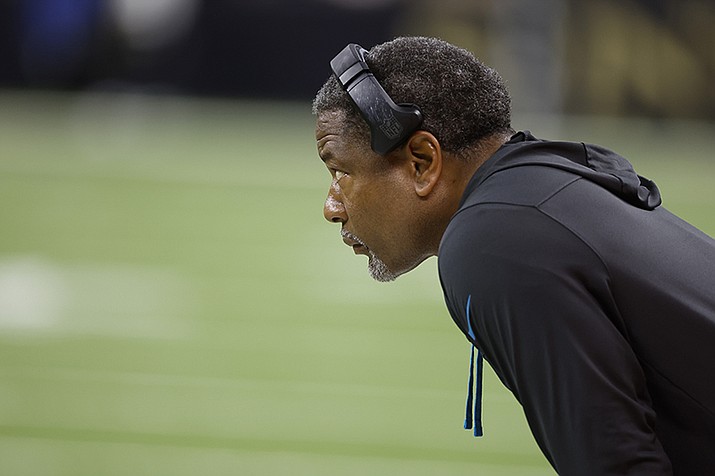Carolina Panthers head coach Steve Wilks watches during the first half an NFL football game between the Carolina Panthers and the New Orleans Saints in New Orleans, Sunday, Jan. 8, 2023. (Butch Dill/AP)