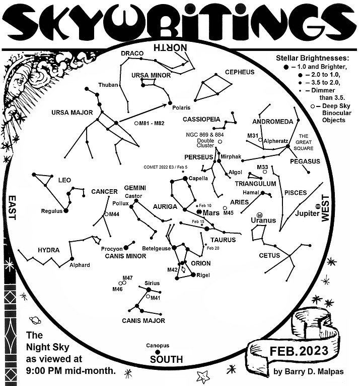 February 2023 sky chart. (Graphic/Barry Malpas)