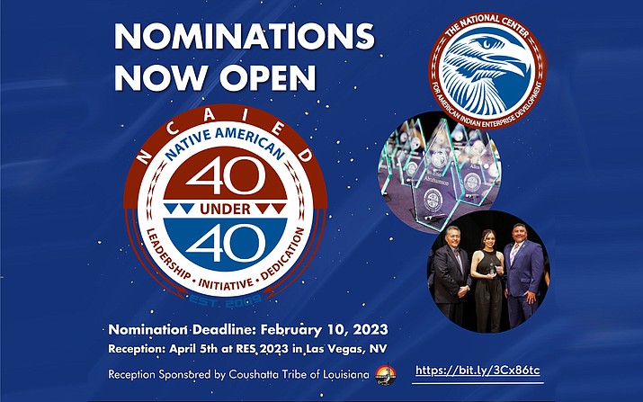 Native American 40 under 40 2023 nominations are open. Awardees are selected by the Board of The National Center for American Indian Enterprise Development. Winners will be honored on April 5th during #RES2023 in Las Vegas, NV. (Photo/National Center for American Indian Enterprise Development)