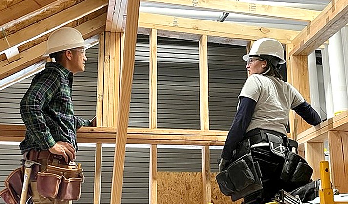 Students at the Yavapai College Skilled Trades Center construction program are building two tiny houses during classes. The center in Clarkdale currently has more scholarships than applicants. (Photos courtesy of Yavapai College)