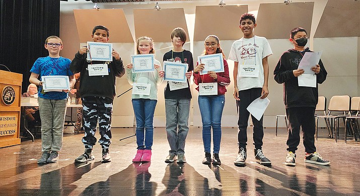 Pictured left to right -
1st: Cassidy Carey 
2nd: Aaron Guzman 
3rd: Magnolia Carey
4th: Brayden Morgan 
5th: Cinniah Echoles
6th: Tanner Croft 
7th: Ethan Bahnimtewa 
(Photo/Winslow Unified School District)