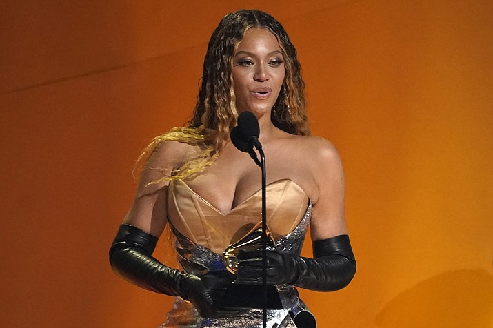 Beyonce accepts the award for best dance/electronic music album for "Renaissance" at the 65th annual Grammy Awards on Feb. 5, 2023, in Los Angeles. Tickets for Beyoncé’s “Renaissance” world tour which kicks off in Stockholm in May have been sold out “after a high ticket pressure." A new second concert in the Swedish capital was announced Tuesday when the sale started. The concerts are part of her highly anticipated tour and it was her first single tour in five years. (Chris Pizzello/AP)