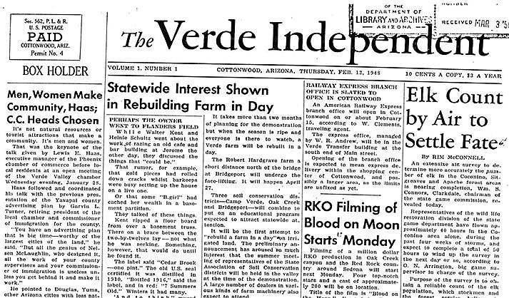 The Verde Independent’s debut issue, at 10-cents a copy, hit the streets in Cottonwood and Camp Verde Feb. 12, 1948.