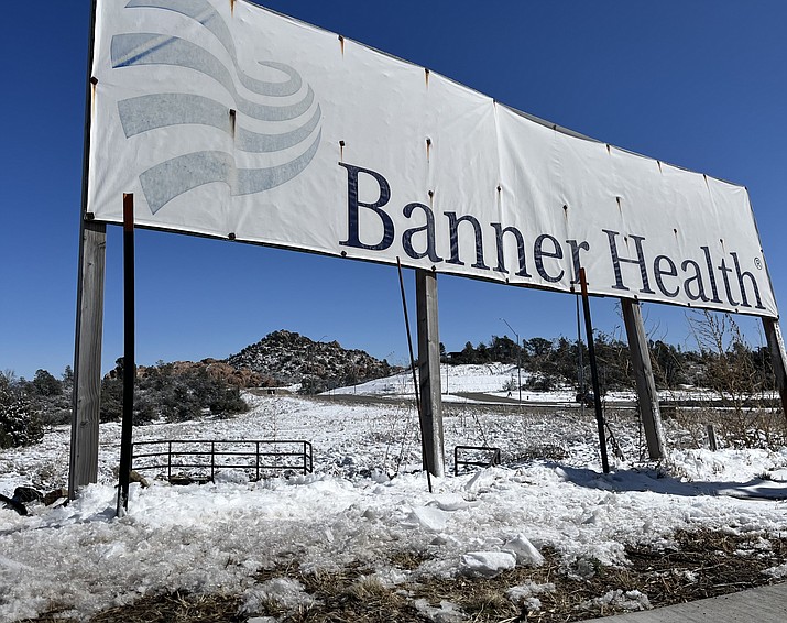 On Feb. 16, 2023, a Banner Health sign remained at the edge of the Whispering Rock subdivision on Willow Creek Road in northeast Prescott. A groundbreaking occurred at the site in January 2020, and the sign appeared about that time. Officials said this past week that a timeline for a new Banner Health hospital in Prescott is still uncertain. (Cindy Barks/Courier)