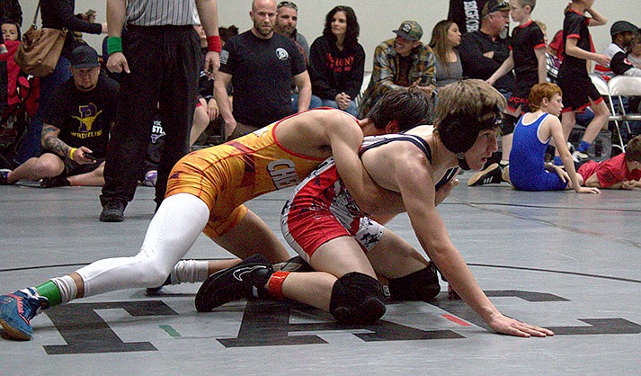 Ryan Russell-Ortiz competing at the Patriot Slam wrestling tournament Feb. 1. (VVN/Paige Daniels)