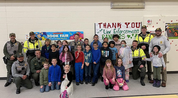 Students at Grand Canyon School showed their appreciation for Grand Canyon National Park's law enforcement rangers on National School Resource Officer Day Feb. 15. (Lori Rommel/Grand Canyon School)