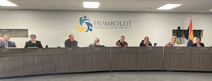 HUSD Governing Board at a meeting on Tuesday, Feb. 14, 2023, when the board in a closed-door session accepted the resignation of Superintendent John Pothast. (Nanci Hutson/Courier, file)