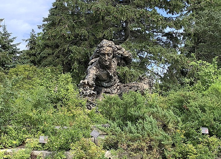 A sculpture of Swedish botanist, zoologist and physician Carl Linnaeus stands in the Heritage Garden of the Chicago Botanic Garden, in Glencoe, Ill. Linnaeus created rules for classifying and naming plants. (Julia Rubin/AP)