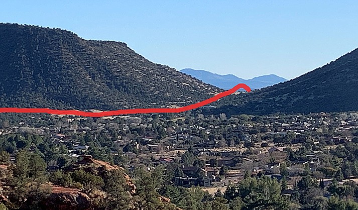 A portion of Kel Fox Trail would be re-routed to the west and a lengthy section would parallel the new, above-ground powerline section which would  enter the Village of Oak Creek in a gap between two mesas and then join with the existing powerline.