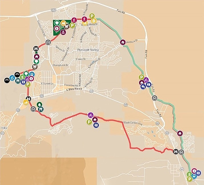 This map shows the potential 24-mile loop path system that is planned to connect existent and planned parks and neighborhoods to activity centers and provide transportation alternatives. (Town of Prescott Valley/Courtesy)