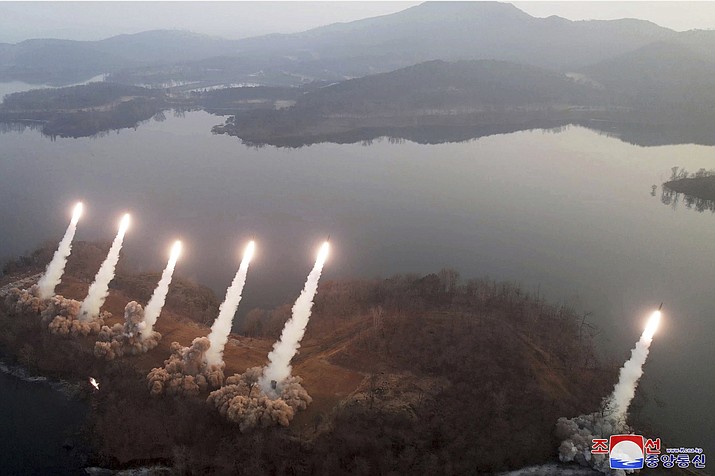 This photo provided by the North Korean government shows what it says is an artillery drill at an undisclosed location in North Korea, Thursday, March 9, 2023. Independent journalists were not given access to cover the event depicted in this image distributed by the North Korean government. The content of this image is as provided and cannot be independently verified. Korean language watermark on image as provided by source reads: "KCNA" which is the abbreviation for Korean Central News Agency. (Korean Central News Agency/Korea News Service via AP)