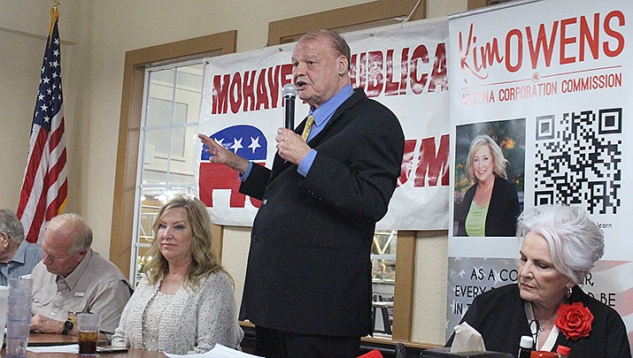 Arizona Superintendent of Public Instruction Tom Horne, a Republican, has launched a hotline to report critical race theory being taught in the classroom. Horne is shown speaking in Kingman. (Miner file photo)
