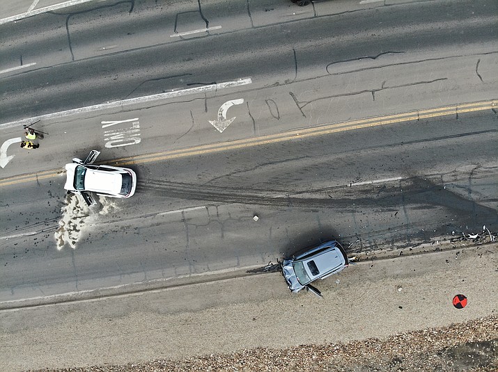 At approximately 10:09 a.m. Friday, March 10, 2023, Prescott Police Department officers responded to a vehicle collision near the intersection of Highway 69 and Holiday drive, which left three occupants seriously injured. (Prescott Police/Courtesy)