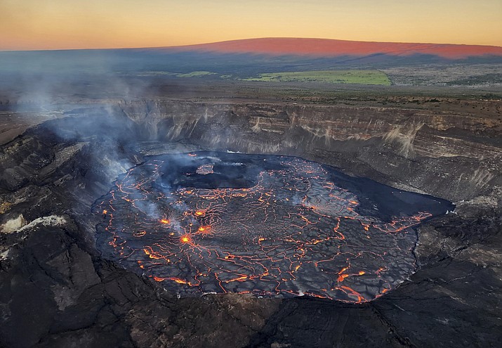 This photo provided by the U.S. Geological Survey shows the inside of the summit crater of the Kilauea Volcano, Jan. 6, 2023. Hawaii's second-largest volcano is likely to resume erupting soon after a three-month hiatus. The U.S. Geological Survey said Saturday, March 11, 2023, that a shallow earthquake storm had been detected under the summit of Kilauea. (U.S. Geological Survey via AP, File)
