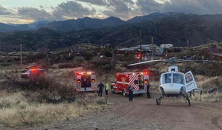 First responders work a scene near Crown King in which two women suffered life-threatening injuries while off-roading. (Crown King Fire Department photo).