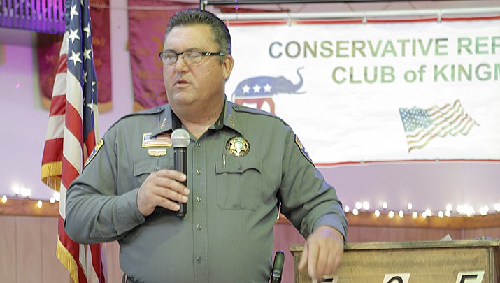 Mohave County Sheriff Doug Schuster was the guest speaker at the March 13 meeting of the Conservative Republican Club of Kingman. (Photo by Claude Saravia/For the Miner)