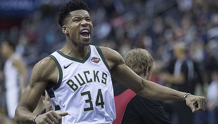 Giannis Antetokounmpo poured in 36 points to lead the Milwaukee Bucks to a 116-104 win over the Phoenix Suns in Phoenix on Tuesday, March 14. (Photo by Keith Allison, cc-by-sa-2.0, https://bit.ly/2U0QdQl)