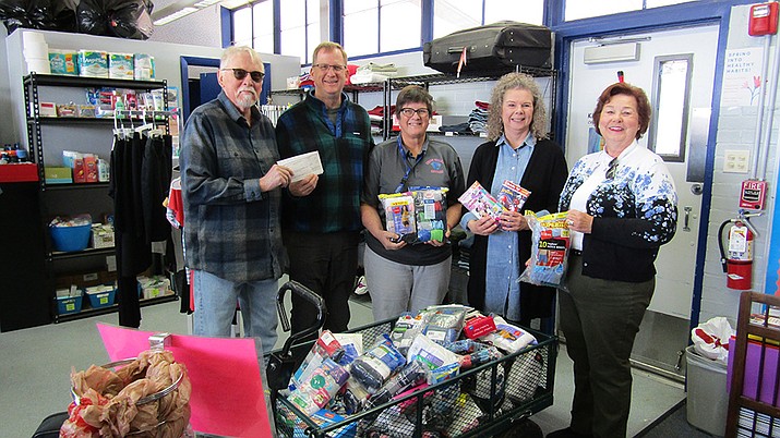 Chino Valley United Methodist Church donated funds to the Chino Valley Education Foundation for Kalen's Closet. They are, from left, Pastor Bob Gilfort, Wayne Ballard from CV Education Foundation, Laurie Marley, Assistant Superintendent Cindy Daniels and Sandy Jones from CVUMC. (Chino Valley United Methodist Church/Courtesy)