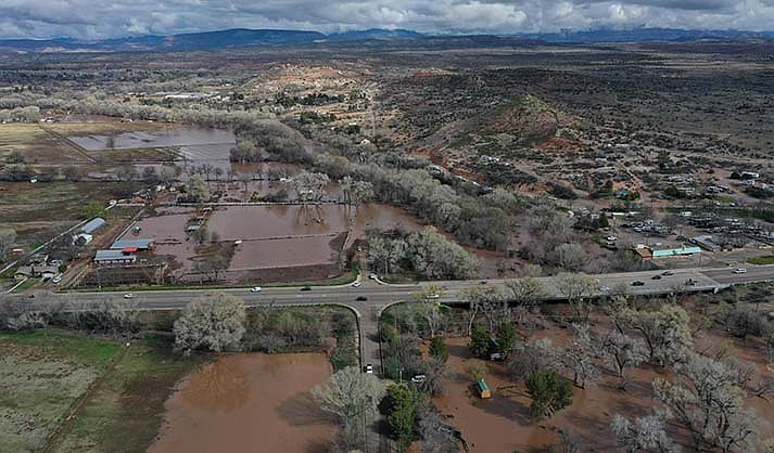 State Route 89A at Bates Road in Cottonwood, from drone (Yavapai County Flood Control District)