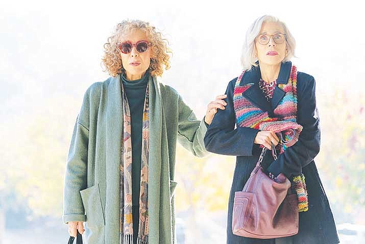 This image released by Roadside Attractions shows Lily Tomlin, left, and Jane Fonda in a scene from "Moving On." (Glen Wilson/Roadside Attractions via AP)